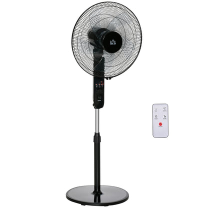 HOMCOM 18" Pedestal Fan, Oscillating Standing Fan with Remote Control, Floor Fan with Adjustable Height, 3 Speed, 7.5-Hour Timer, Black 