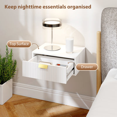 HOMCOM Modern Floating Nightstands Set of 2, Wall Mounted Bedside Tables with Wave Drawer White 