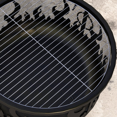 Outsunny Steel Fire Pit BBQ, with Poker - Black 