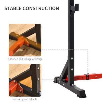 HOMCOM Barbell Rack, Width and Height Adjustable Dip Stand, Bench Press Rack for Home Gym Weight Lifting Fitness Workout, Max Load 150kg 