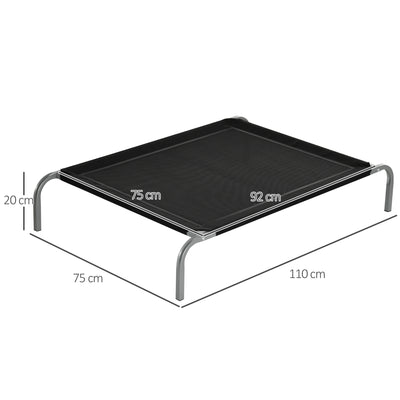 PawHut Elevated Pet Bed Cooling Raised Cot Style Bed for Large Medium Sized Dogs with Non-slip Pads Steel Frame Breathable Mesh Fabric, 110 x 75 x 20 cm - Black 