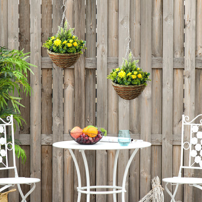 Outsunny Pack of 2 Faux Plant Artificial Lisianthus Flowers Hanging Planter with Basket for Indoor Outdoor Decoration, Yellow 