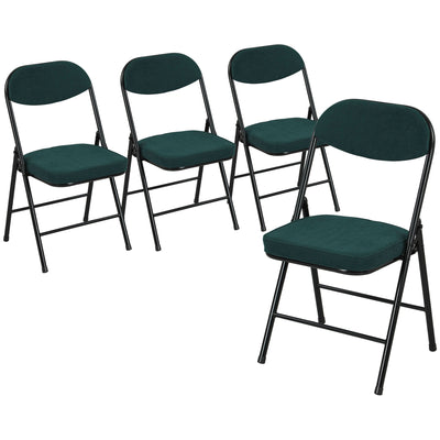 HOMCOM Set of Four Folding Corduroy Seat Chairs - Blue 