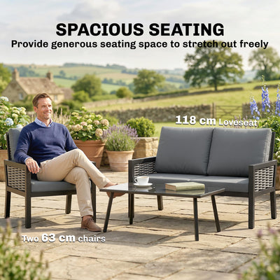 Outsunny 4 Seater Rattan Garden Furniture Set with 2 Armchairs, Loveseat, Coffee Table, Garden Sofa Set with Cushions, Dark Grey 