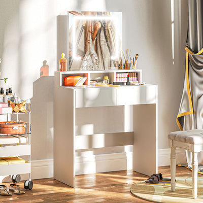 HOMCOM Dressing Table with Mirror and LED Lights, Vanity Table with 2 Drawers, 3 Compartments, 3 Colour Lighting, for Bedroom, Modern Dresser Makeup Desk for Women and Girls, White 