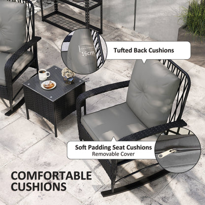 Outsunny Three-Piece Rocking Chair Rattan Bistro Set - Black 