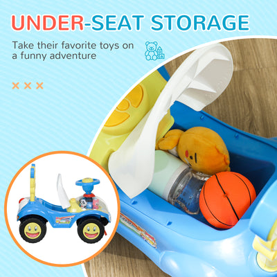 AIYAPLAY Foot to Floor oddler Ride on Toy w/ Music, Light, Horn, Under Seat Storage, Anti-Over-Backwards Device, Blue 