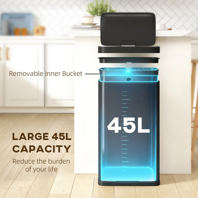 HOMCOM 45L Kitchen Sensor Bin - Black 