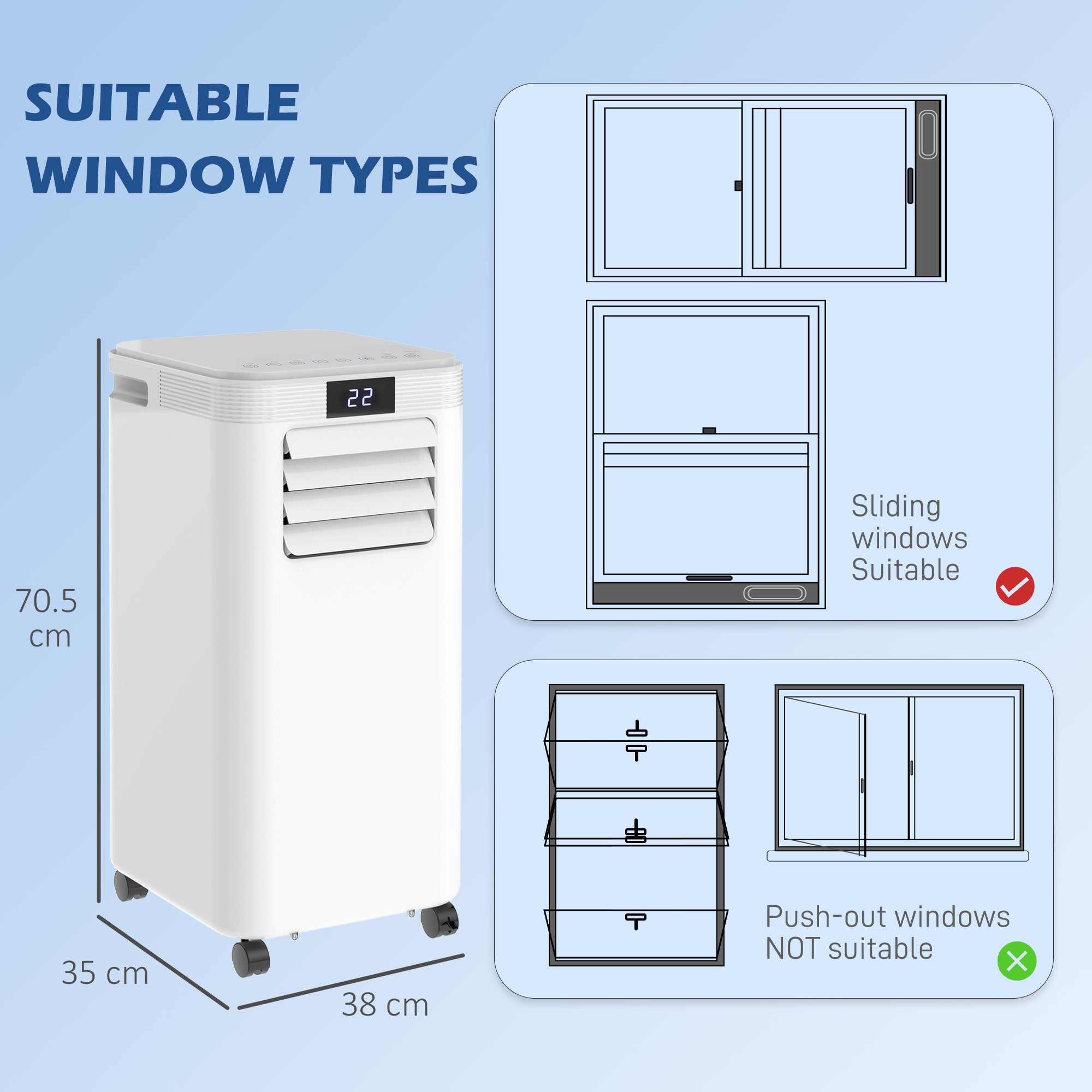 HOMCOM 8000 BTU Air Conditioning Unit, 3-in-1 Portable Air Conditioner, Dehumidifier, Cooling Fan with Remote Control, Digital Display, 2 Speeds, 24H Timer, Window Venting Kit, 18m² 