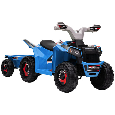 HOMCOM 6V Quad Bike with Back Trailer, Wear-Resistant Wheels, for Ages 18-36 Months, Blue 