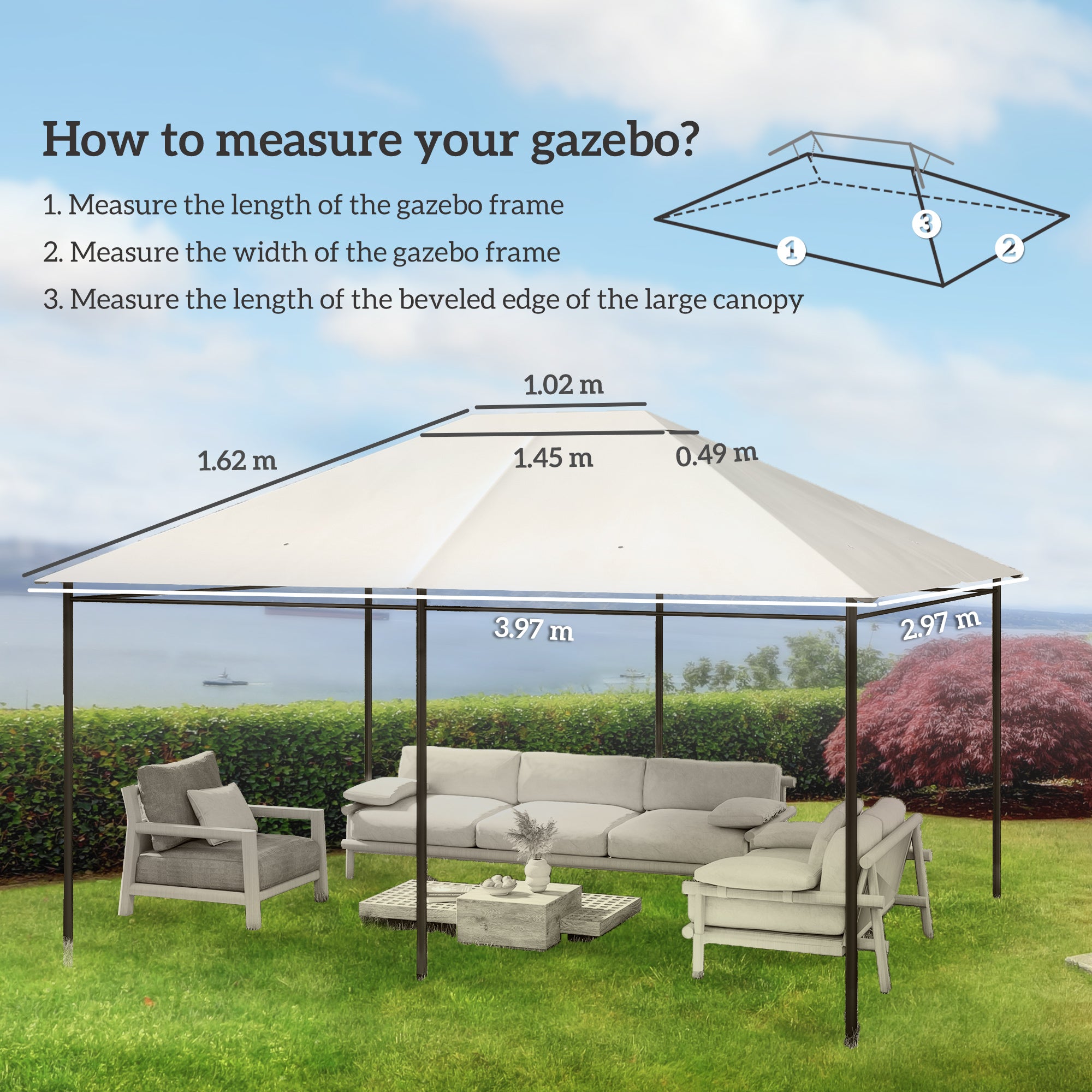 Outsunny 3 x 4m Gazebo Canopy Replacement Cover, Gazebo Roof Replacement (TOP COVER ONLY), Cream White 