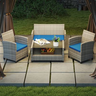 Outsunny Outdoor Seat Cushion Pads for Rattan Furniture, 3 PCs Garden Furniture Cushions,  Sky Blue 