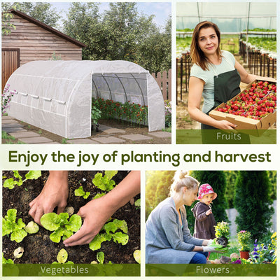 Outsunny 6 x 3 x 2 m Polytunnel Greenhouse with Roll-up Side Walls, Walk-in Grow House Tent with Steel Frame, Reinforced Cover, Zipped Door and 12 Mesh Windows for Garden, White 