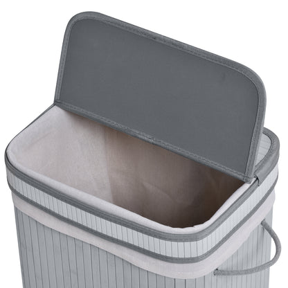 HOMCOM 70L Natural Wood Laundry Basket A Compartment w/Flip Lid Removable Lining Handles Board Base Foldable Durable Water-Resistant Dirty Clothes Storage Home Organisation Grey 