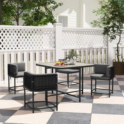 Outsunny 4-Seater Rattan Cube Garden Furniture Set with Cushions - Charcoal Grey 