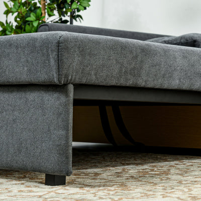 HOMCOM 2 Seater Sofa Bed, Convertible Bed Settee, Modern Fabric Loveseat Sofa Couch with 2 Cushions, Hidden Storage for Living Room, Guest Room, Dark Grey 