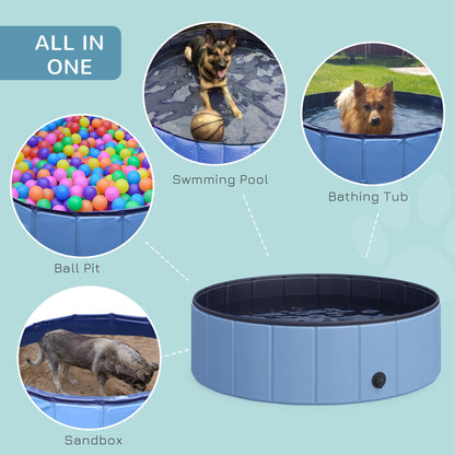 PawHut Foldable Dog Paddling Pool Pet Cat Swimming Pool Indoor/Outdoor Collapsible Summer Bathing Tub Shower Tub Puppy Washer (Φ100 x 30H cm, Blue) 