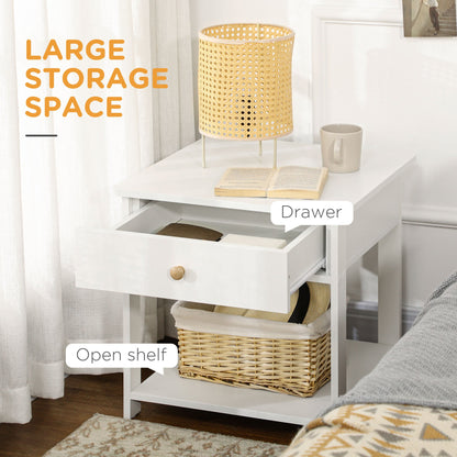 HOMCOM Bedside Table with Drawer and Bottom Shelf, Square Side End Table for Bedroom, Living Room, White 