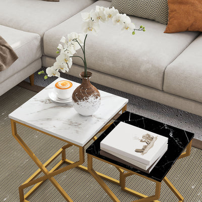 HOMCOM Set of Two Marble-Effect Nesting Tables 