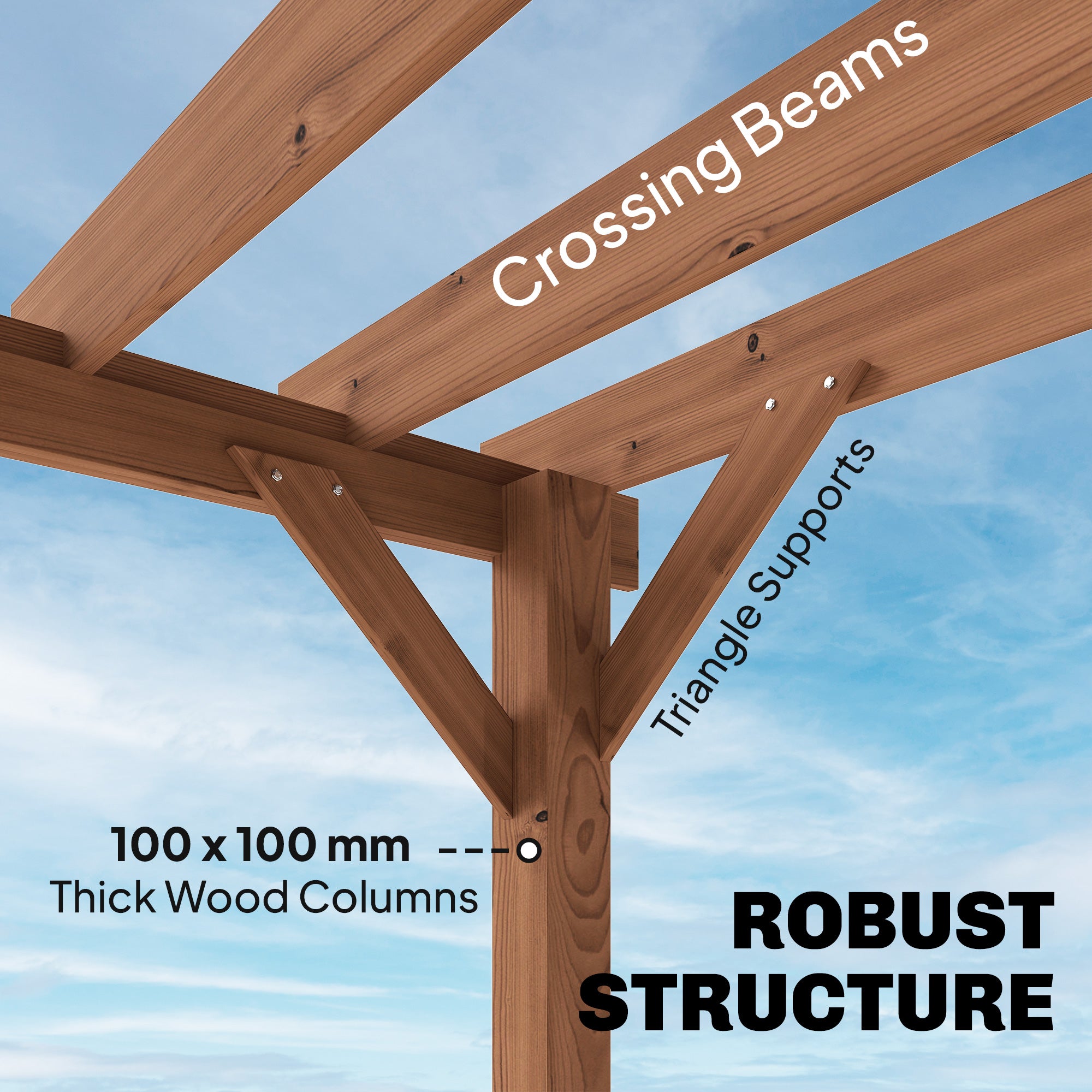 Outsunny 3.6 x 3 m Wooden Pergola Kit, Garden Pergola Gazebo Grape Trellis with Triangle Supports, Maple Wood-effect 