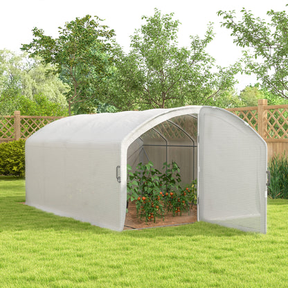 Outsunny Polytunnel Greenhouse Walk-in Grow House with UV-resistant PE Cover, Door, Galvanised Steel Frame, 4 x 3 x 2m, White 