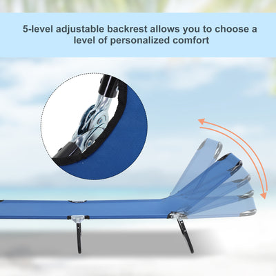 Outsunny 2 Piece Foldable Sun Loungers with 5-Position Adjustable Backrest, Outdoor Portable Recliner Chaise Lounge Chairs with Breathable Mesh Fabric, Blue 