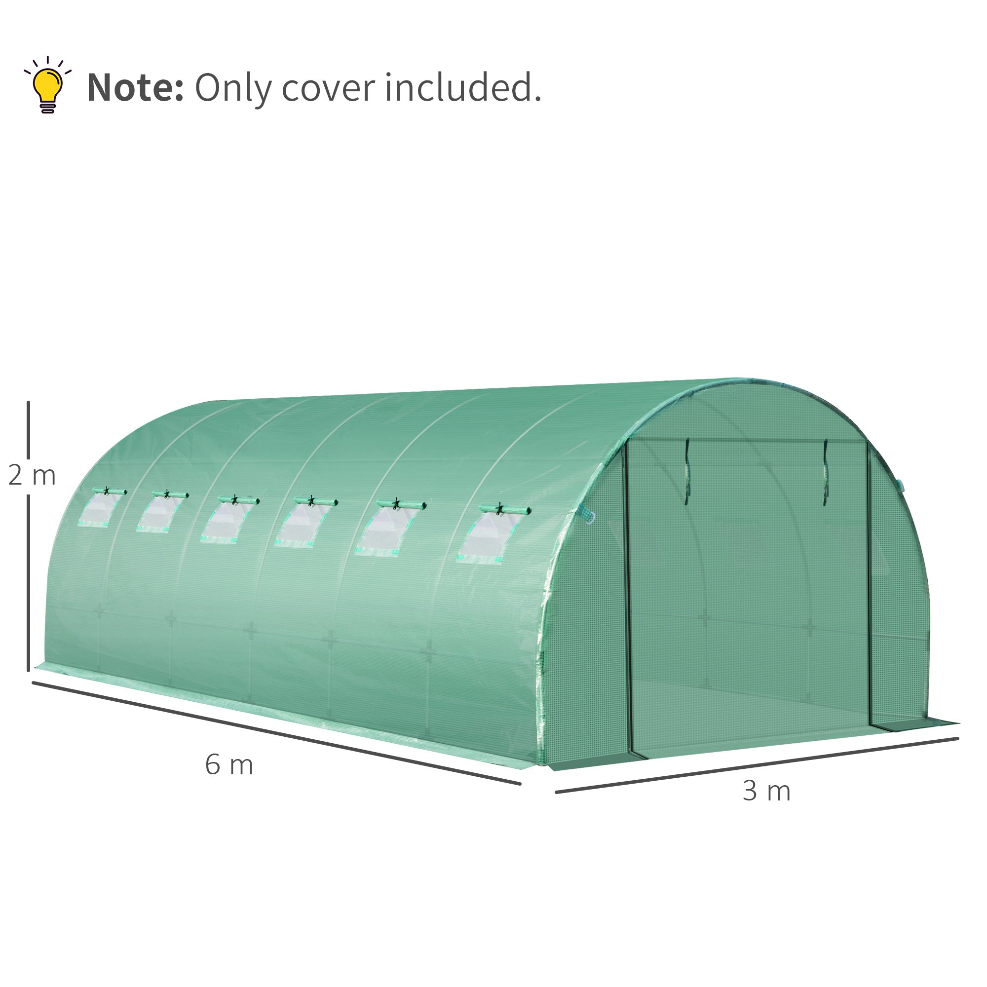 Outsunny 6 x 3 x 2m Greenhouse Replacement Cover ONLY Winter Garden Plant PE Cover for Tunnel Walk-in Greenhouse with Roll-up Windows Door Outdoor, Green 