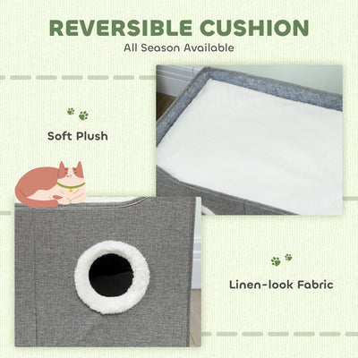 PawHut Cat Bed for Indoor Pets, Foldable Cat House with Fluffy Ball and Scratch Pad for Small and Medium Pets, Grey 