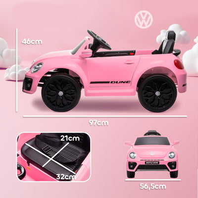 AIYAPLAY Volkswagen Beetle Licensed 12V Ride on Car w/ Remote Control, Suspension Wheels, Soft Start, Lights, Music, Pink 