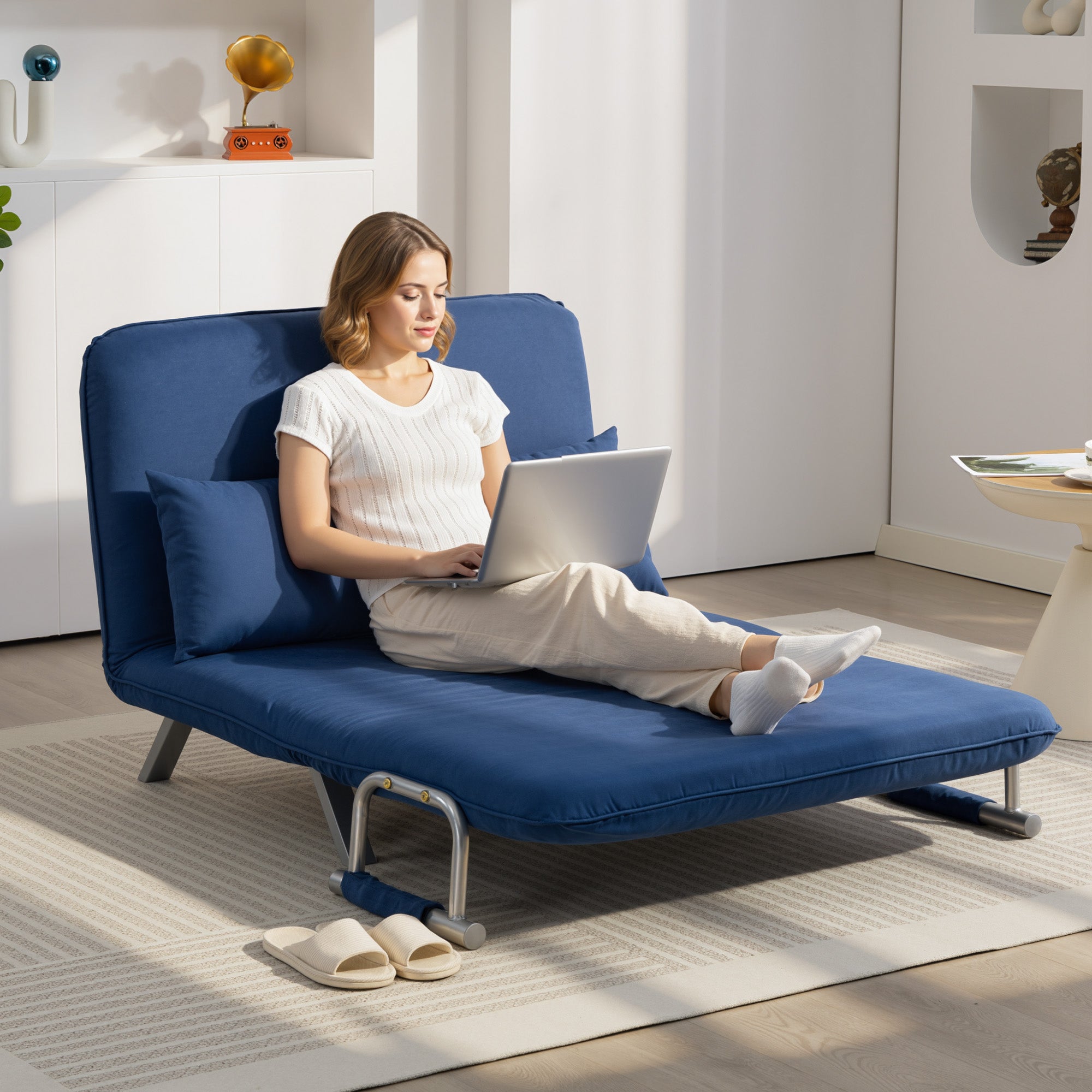 HOMCOM Two-Seater Click-Clack Sofa Bed - Dark Blue 