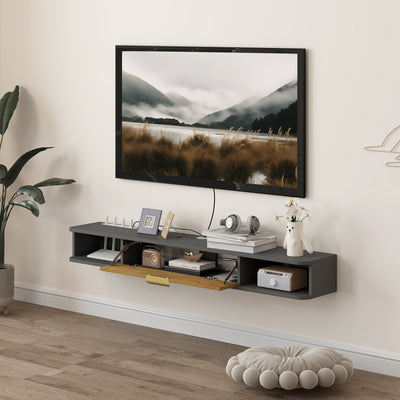 HOMCOM 140 cm Floating TV Stand with Storage - Charcoal Grey 