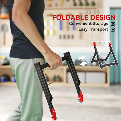 HOMCOM Foldable Motorcycle Wheel Balancer Truing Stand with Spoke Wrench, Steel Bike Tyre Rim Balancing Stand with Aluminium Shaft, Fits Wheels up to 23" in Diameter, 5" in Width, Black 