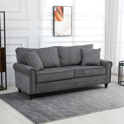 HOMCOM 3 Seater Sofas for Living Room, Fabric Sofa with Felt Mats, Cushions and Pillows, Grey 