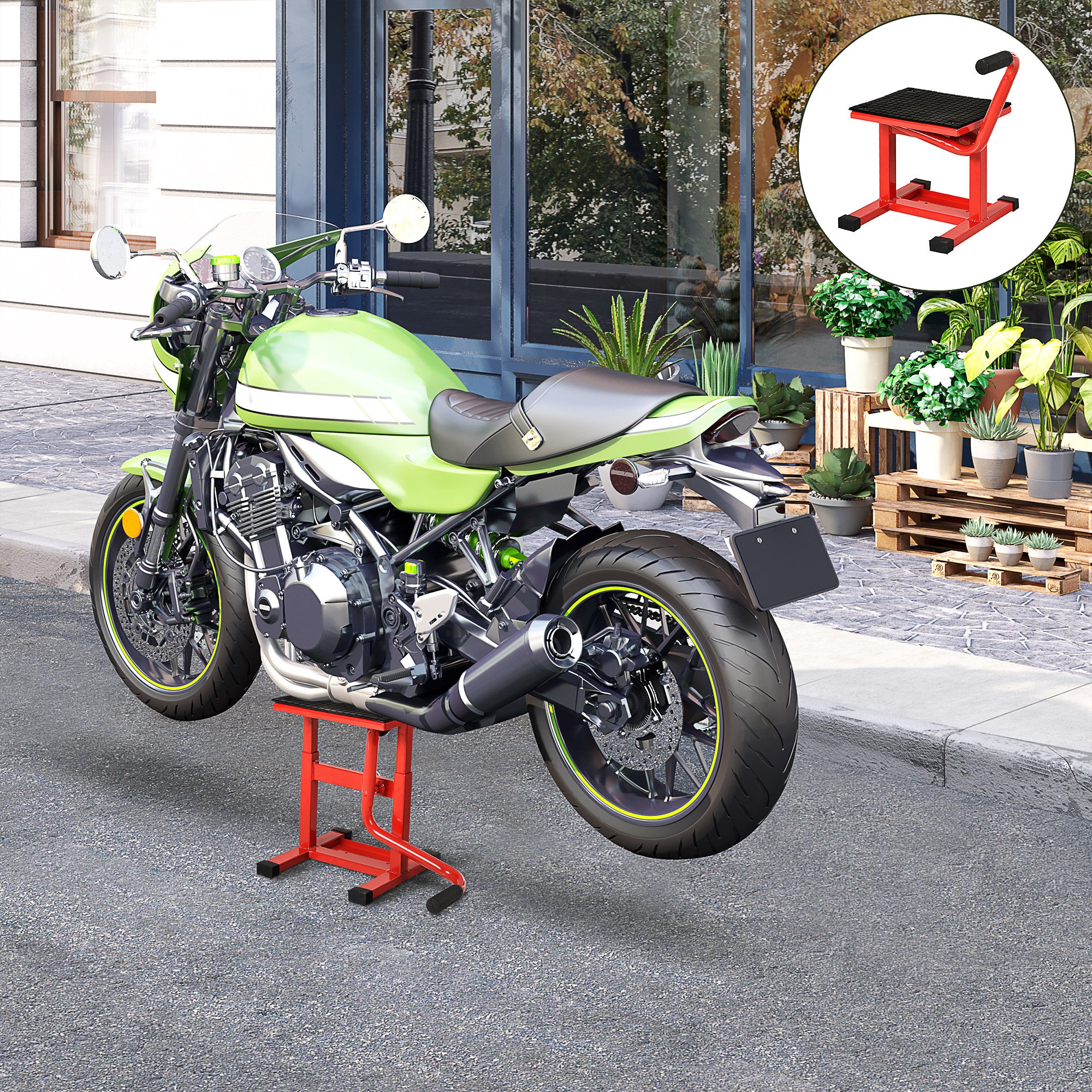DURHAND 150KG Steel Motorbike Jack Lift Rubber Platform Crank Lift Manual Repair Clean Hoist Table Assist Off-Road Dirt Bike Stand Red 27.5/39.5 Hcm 