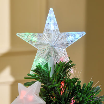 HOMCOM 4FT Prelit Artificial Christmas Tree Fibre Optic Star LED Light Holiday Home Xmas Decoration with LED Light for Indoor Party, Green 