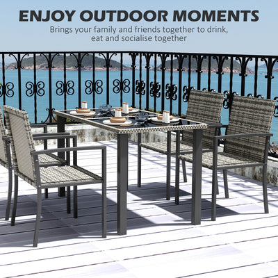 Outsunny Outdoor Dining Set 5 Pieces Patio Conservatory with Tempered Glass Tabletop,4 Dining Chairs - Mixed Grey 