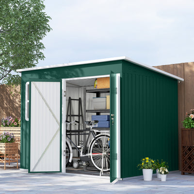 Outsunny 8.5 x 6ft Storage Shed Galvanised Steel Garden Shed, Metal Shed with Foundation Kit, Window, Lockable Wide Doors and Air Vents for Outdoor Patio, Green 