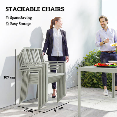 Outsunny Garden Table and Chairs for 6, 7 Pieces Garden Furniture Set with Table, 6 Stackable Chairs and Umbrella Hole Light Grey 