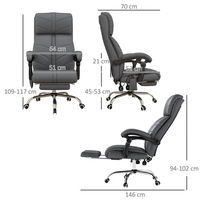 Vinsetto High Back Vibration Massage Office Chair, Heated Reclining PU Leather Computer Chair with Footrest, Grey 