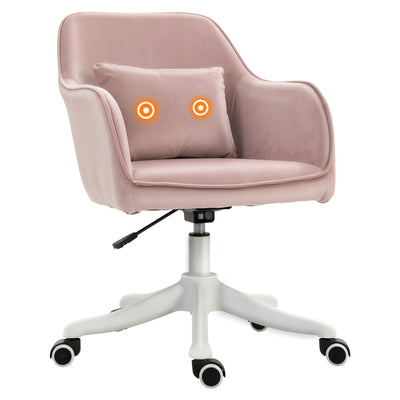 Vinsetto Velvet Office Chair, Desk Chair, Makeup Vanity Chair with Massage Lumbar Pillow and Rolling Wheels for Bedroom and Home, Pink 