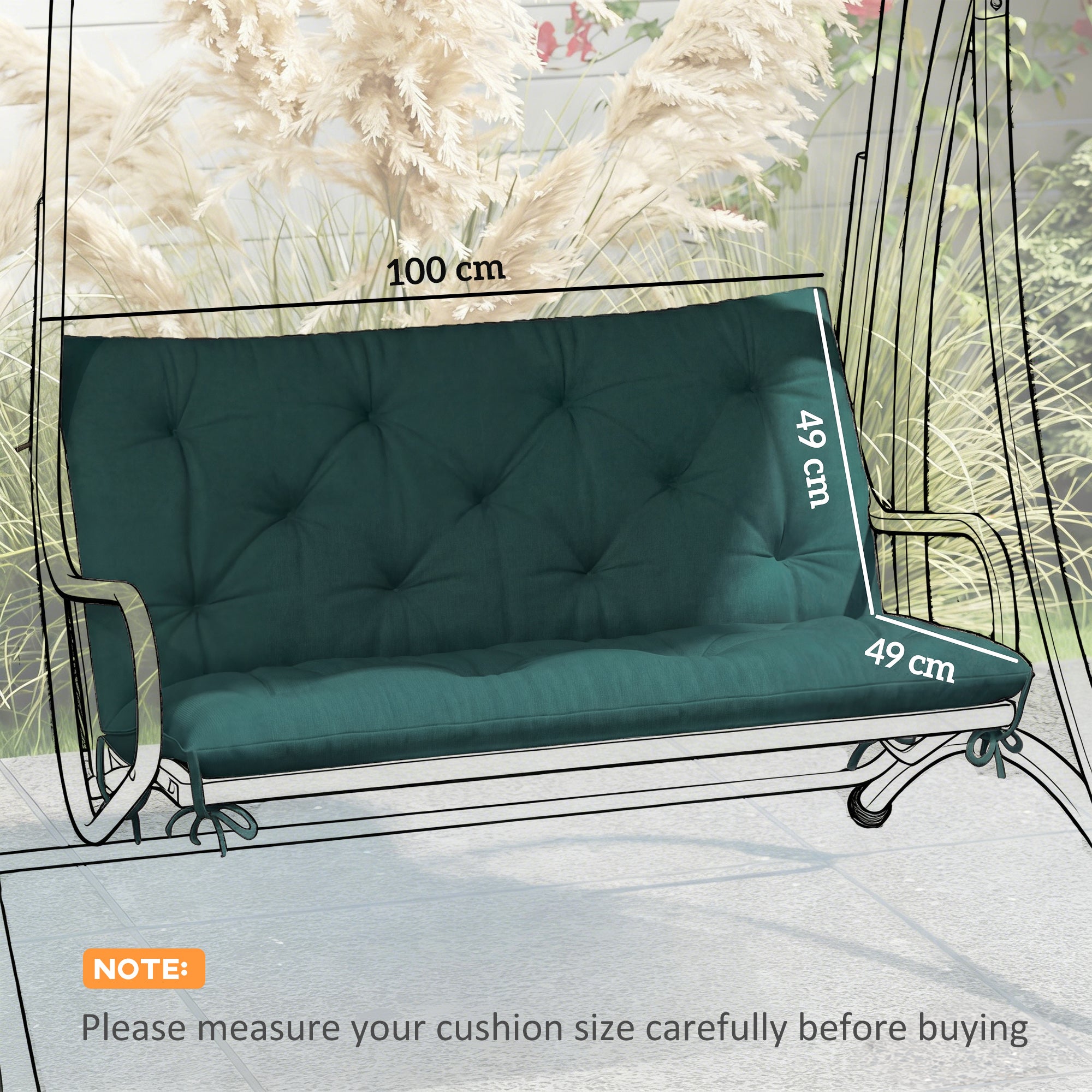 Outsunny 2 Seater Bench Pad, Garden Chair Cushion with Back and Ties for Indoor and Outdoor Use, 98 x 100 cm, Green 