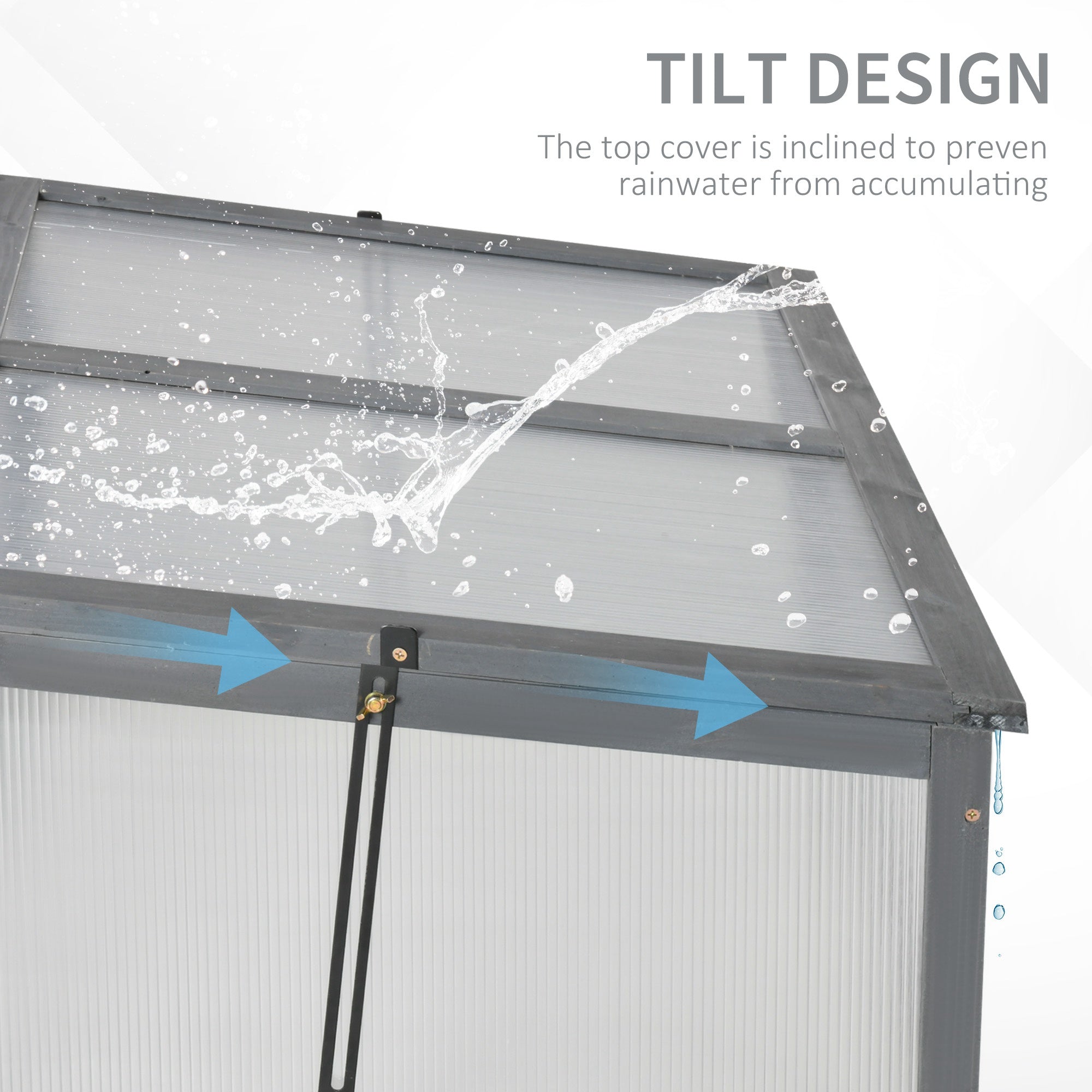 Outsunny Wooden Cold Frame, Small Polycarbonate Greenhouse for Plants with Openable & Tilted Top Cover, Grey, 100 x 65 x 40cm 