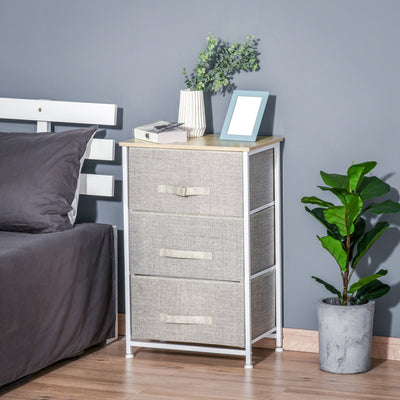 HOMCOM Vertical 3-Tier Linen Drawer Cabinet Organizer Storage Dresser Tower with Metal Frame Adjustable Feet for Living Room, Bathroom, Kitchen, White, Oak and Light Grey 