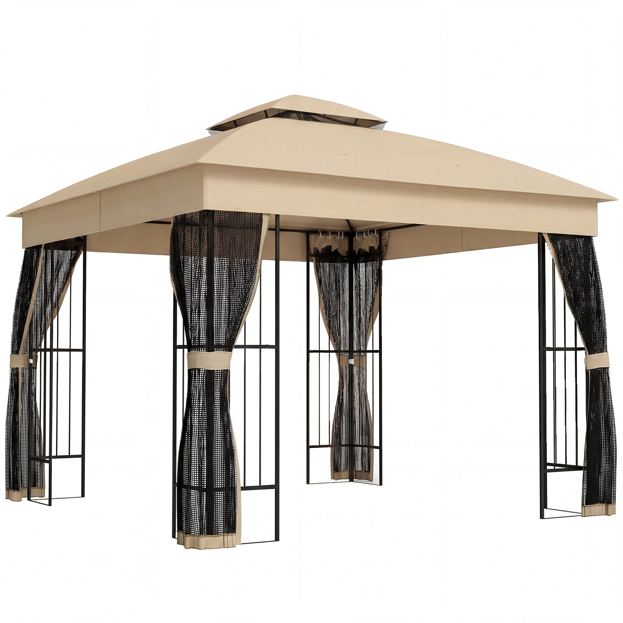 Outsunny 3 x 3 m Outdoor Garden Gazebo with Post Shelves, UPF50+ Double Roof Patio Permanent Pavilion, Brown 