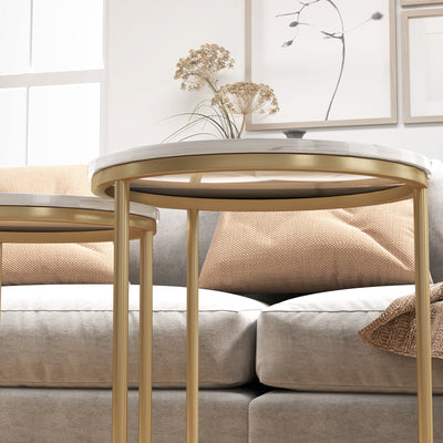 HOMCOM Set of Two Marble-Effect Nest of Tables - White/Gold-Tone 
