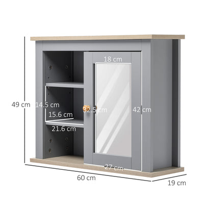 kleankin Bathroom Wall Mirror Cabinet, Cupboard with Door, Storage Cabinet with Adjustable Shelf for Corridors Living Rooms, Grey 