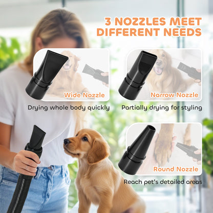 PawHut 2200W Dog Hair Dryer with Auto Adjustable Temperature & Airflow, 3 Nozzles, Digital Screen, for Dogs Cats, White 