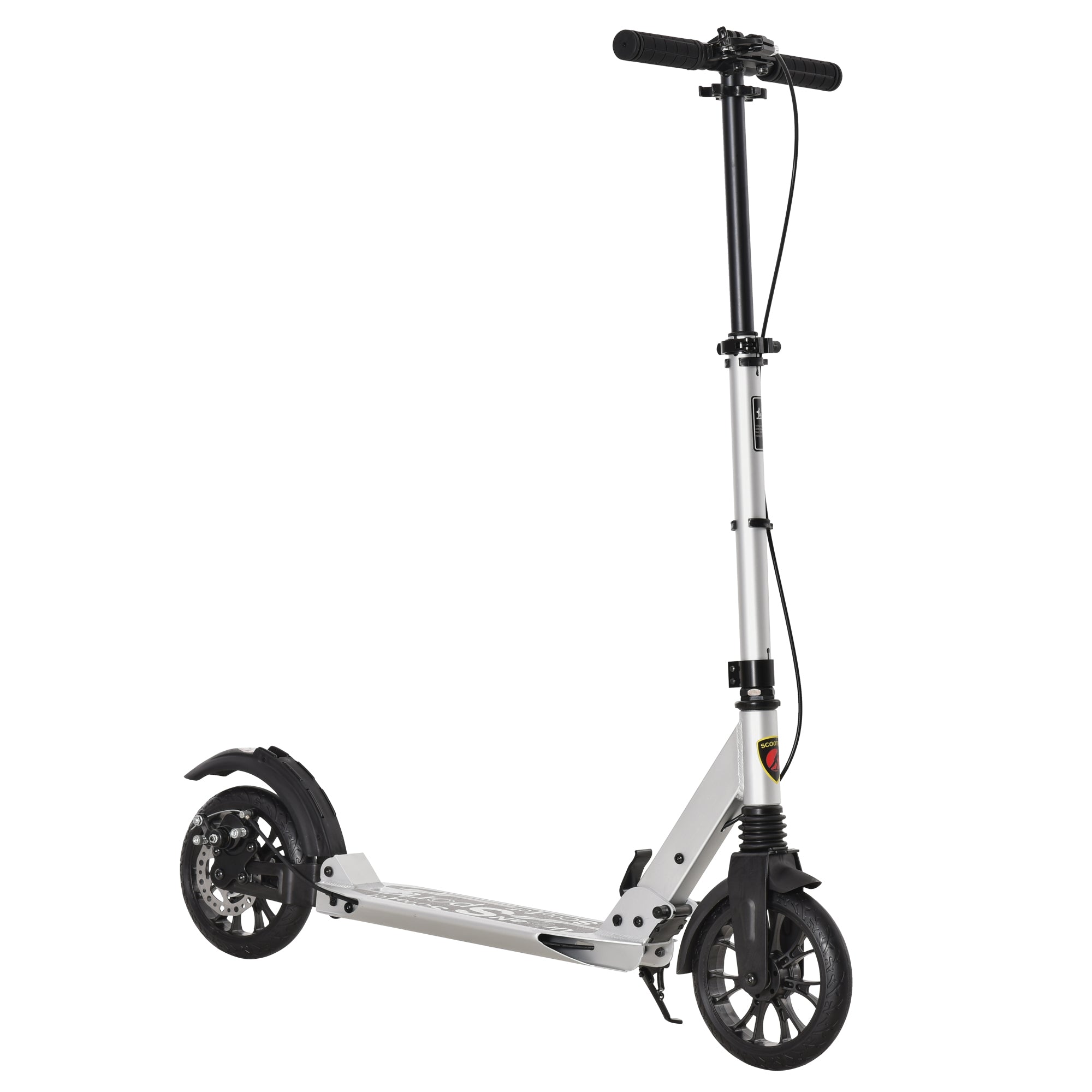 HOMCOM Teen/Adults Aluminium Folding Kick Scooter w/ Shock Mitigation System Silver 
