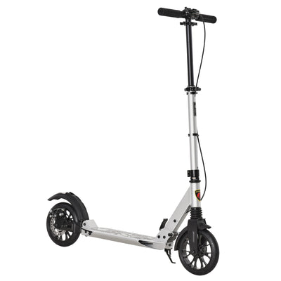 HOMCOM Teen/Adults Aluminium Folding Kick Scooter w/ Shock Mitigation System Silver 
