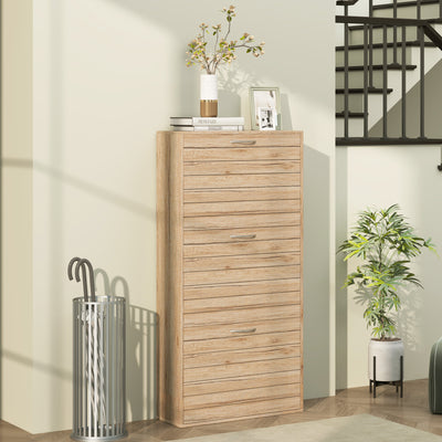 HOMCOM 12-Shoe Flip Drawer Storage Cabinet - Brown Wood-Effect 